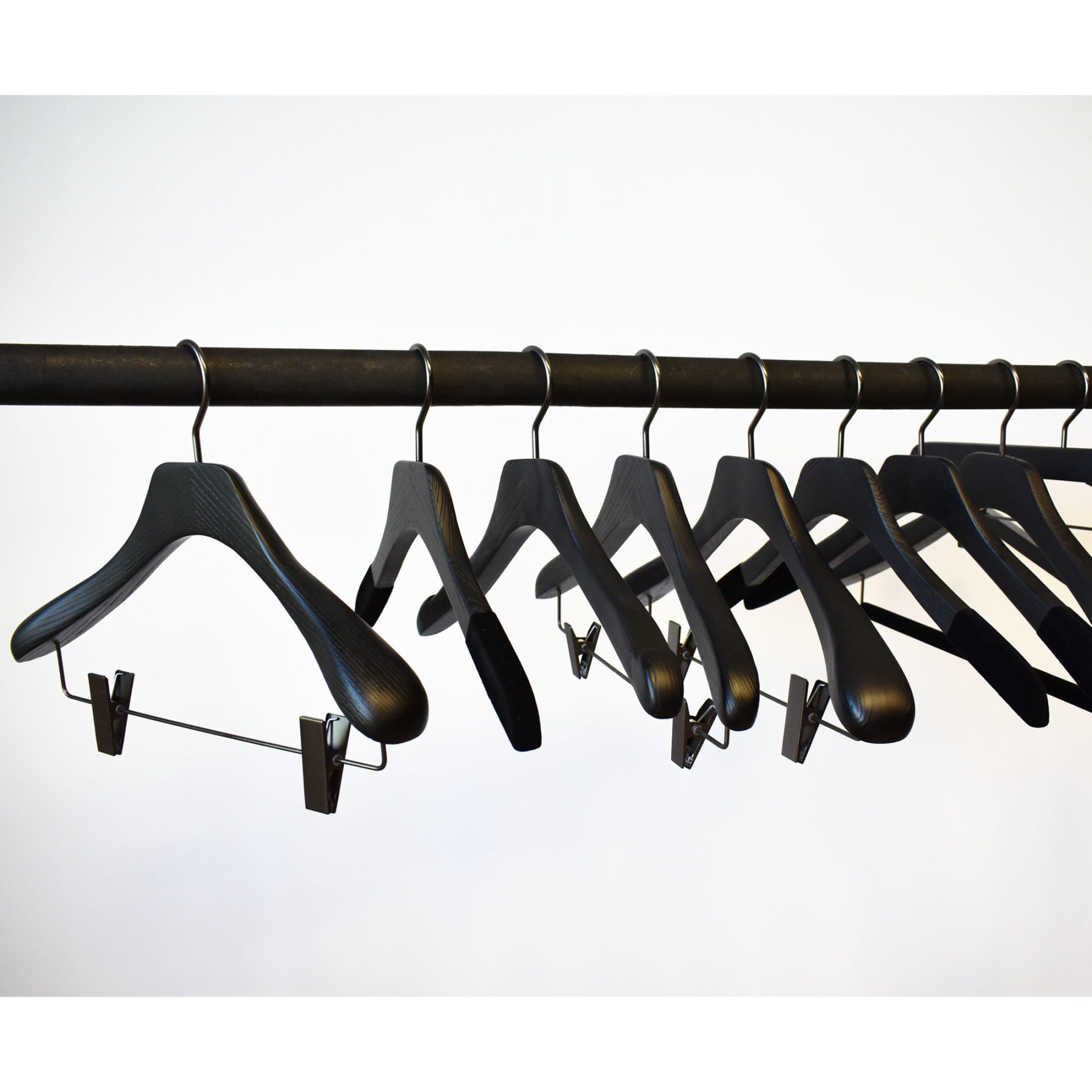 6 ash wood hangers for jacket and suit black, brushed wood