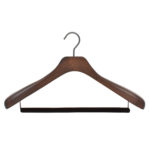 Coat and suit hanger with wide shoulders and anti-slip bar