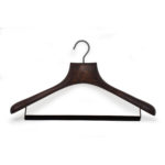 Coat and suit hanger with wide shoulders and anti-slip bar