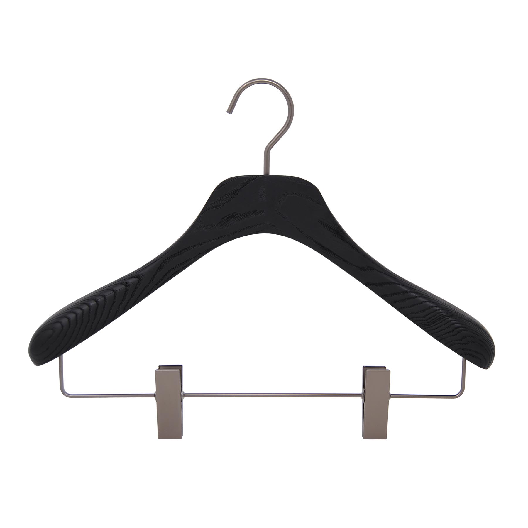 6 Kleiderbügel für Jacke und Anzug- schwarz gebürstetes Holz (Breite 38 cm)