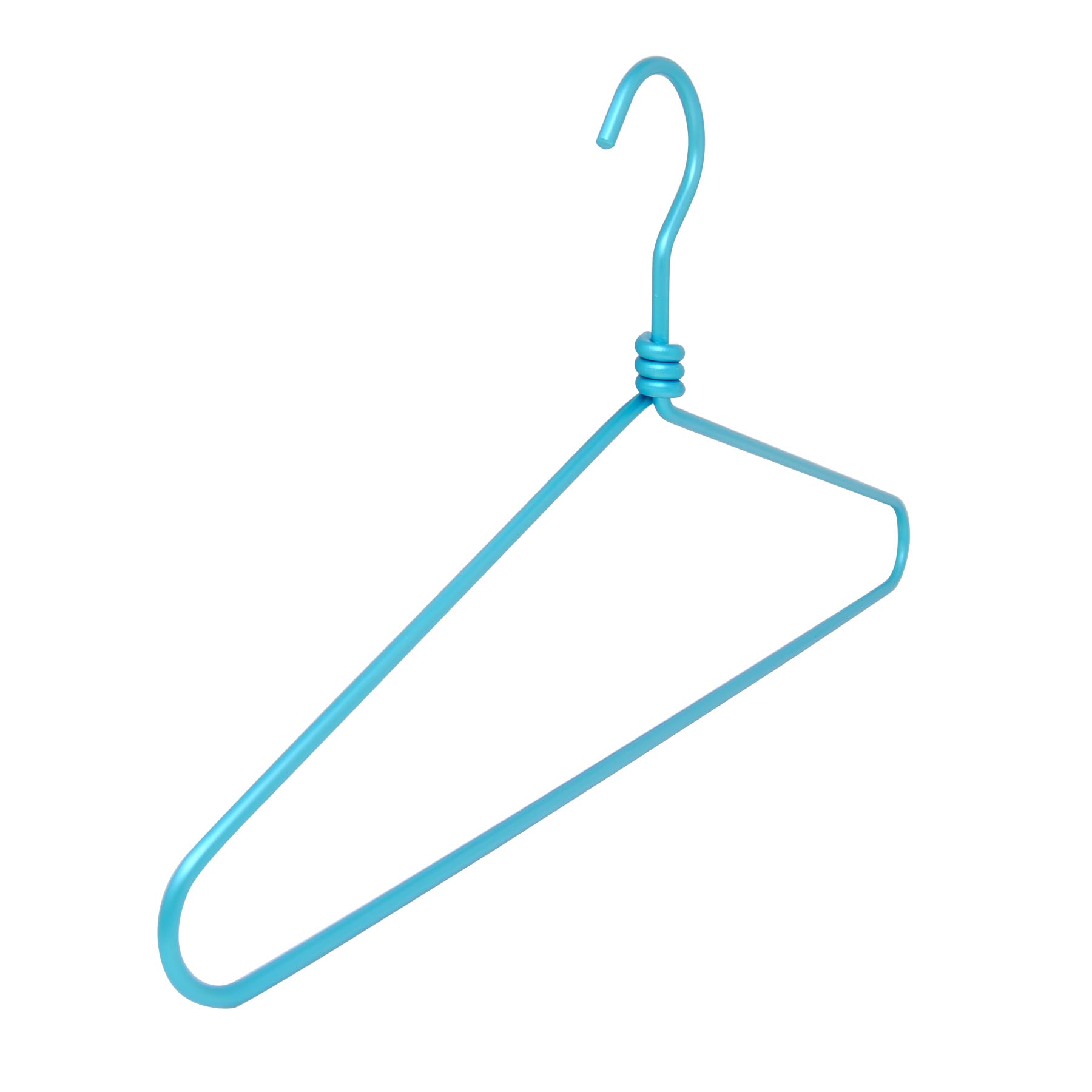Blue turquoise aluminum hangers for a colorful dressing room