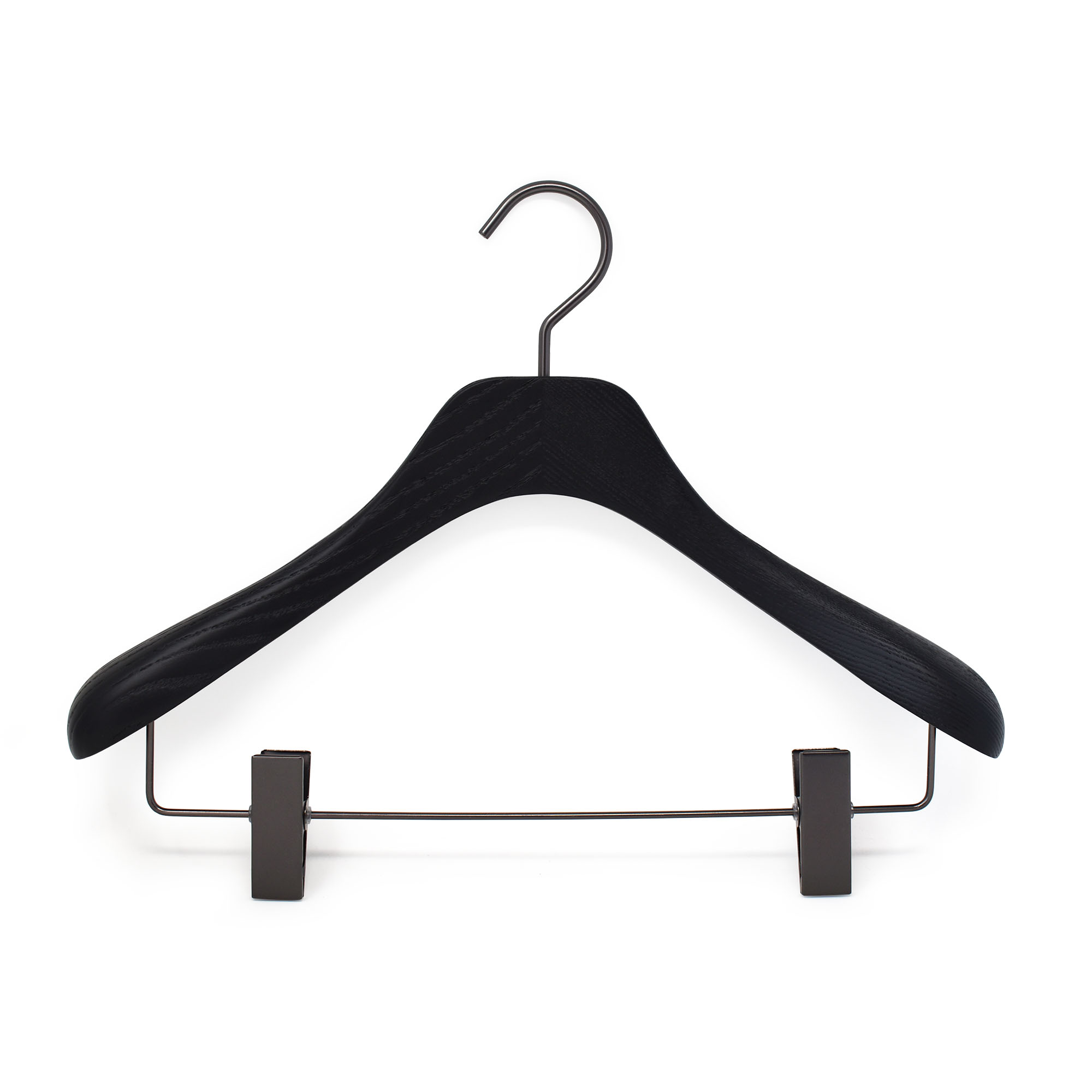 6 luxury hangers for jacket and suit in ash wood - black - brushed