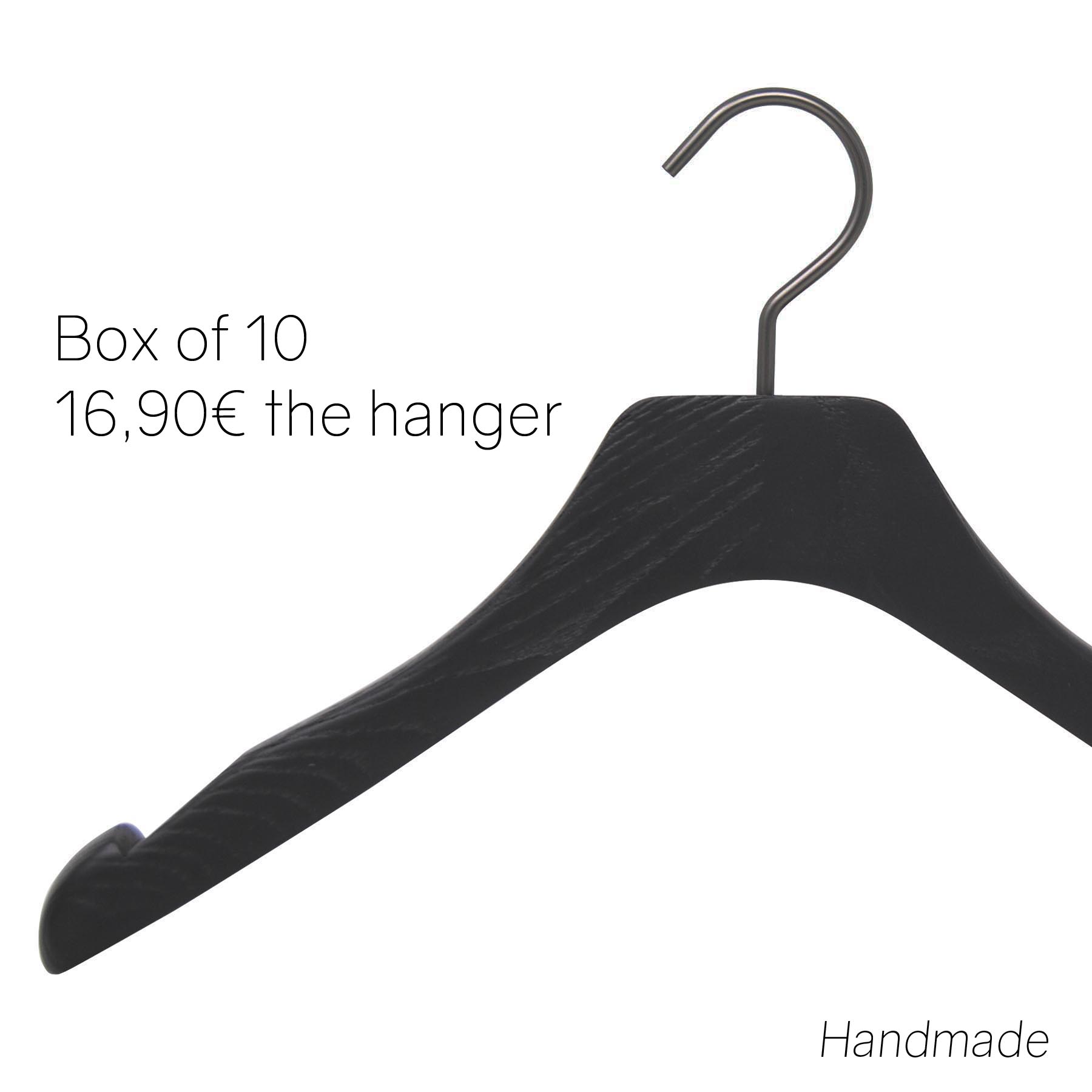 10 wooden hangers for dress, top and blouse black color, brushed wood