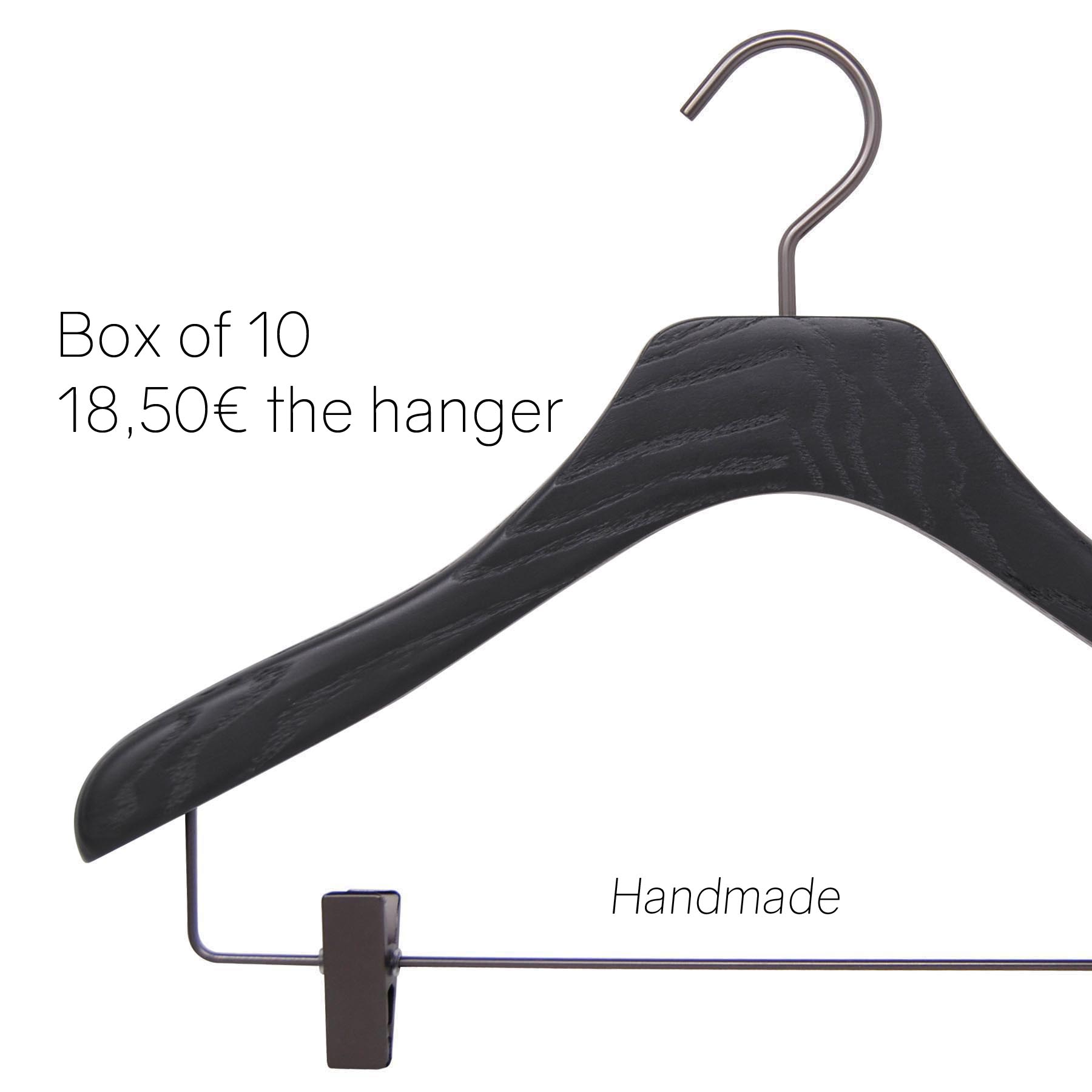 10 ash wood hangers for blouses with clips black color, brushed wood