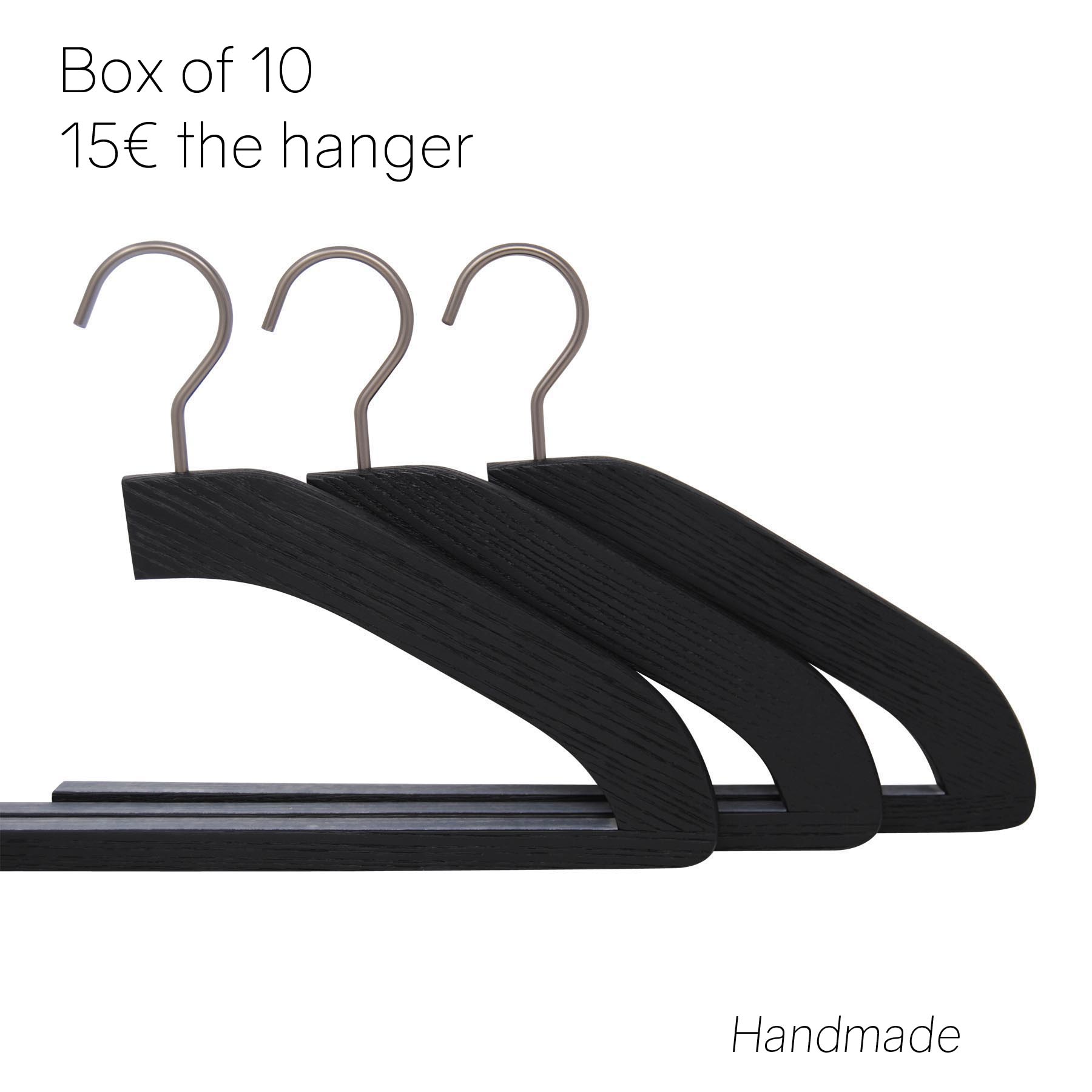 10 wooden trouser hangers in ash wood - black color, brushed wood ...