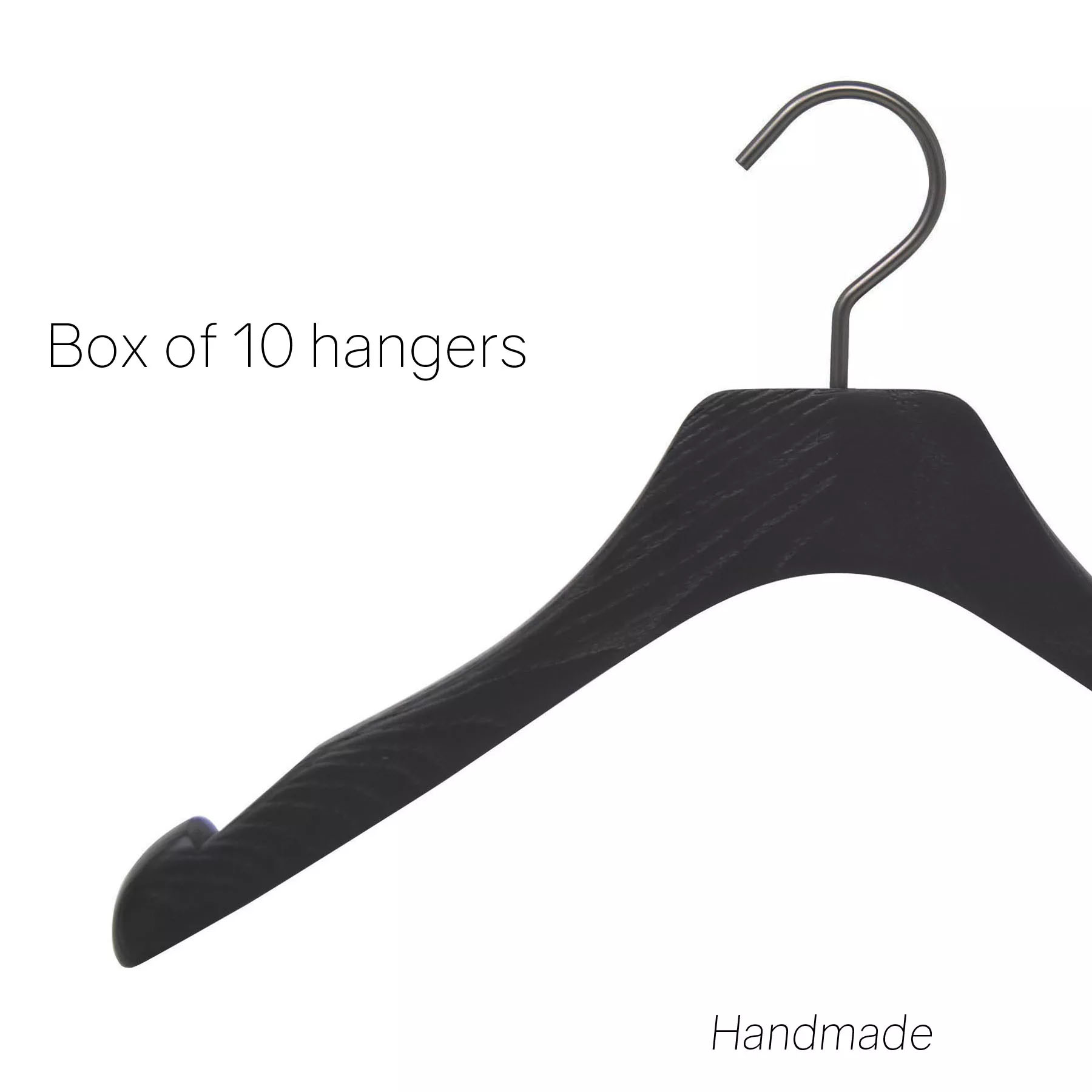10 wooden hangers for dress, top and blouse black color, brushed wood