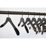 black wooden hangers for shirts with non-slip velvet on the shoulders