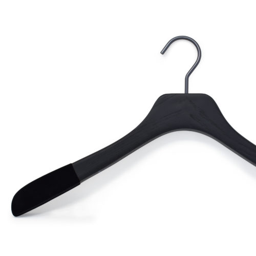 6 suit hangers for jacket and suit in ash wood - brushed black color,  colonel collar (width 45 cm-shoulder 5 cm) 