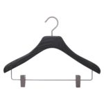 10 perchas en madera de fresno negra cepillada para blusa, falda y pantalon con pinzas