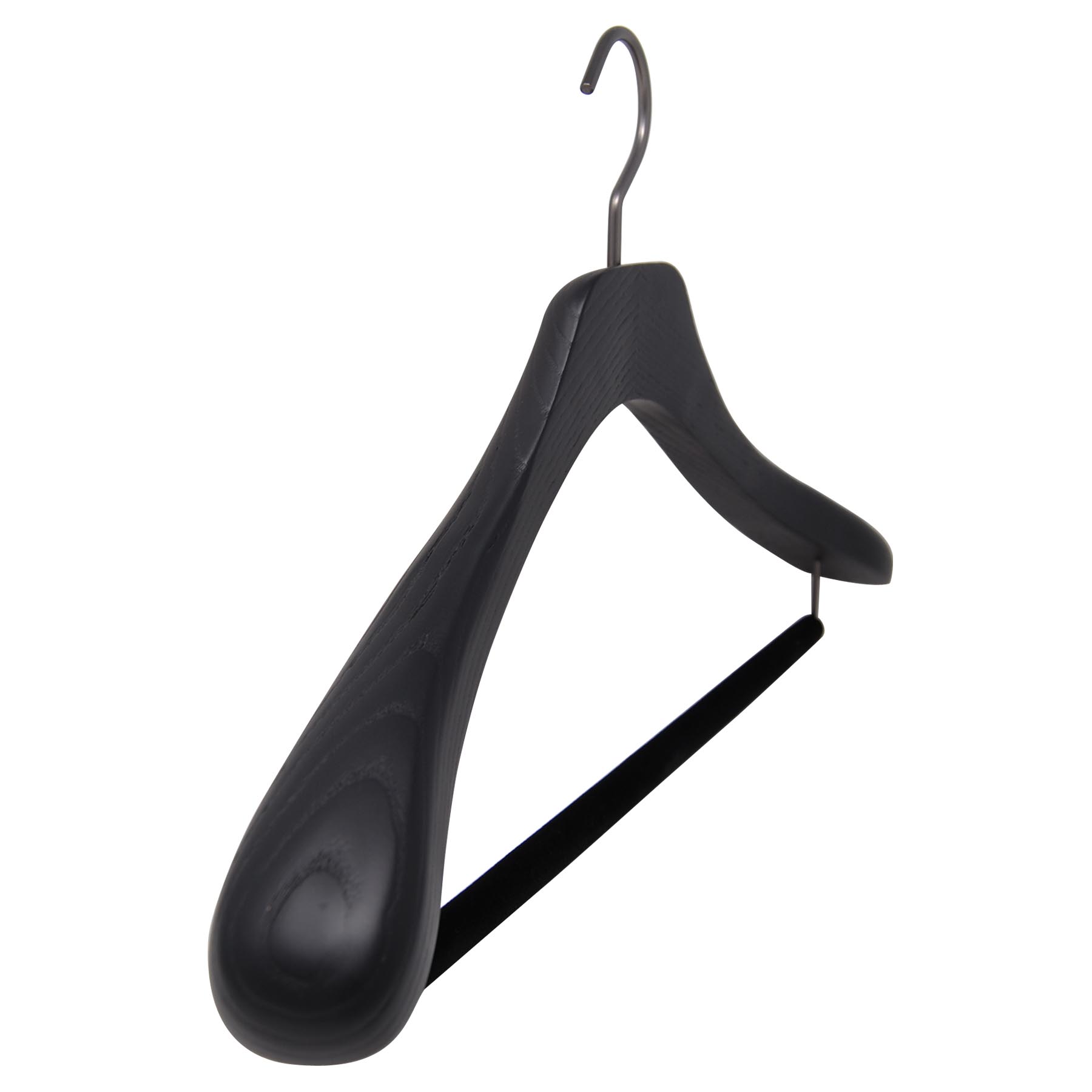 Suit hangers in black brushed ash wood with large shoulders