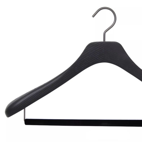 Black wooden hanger for suit