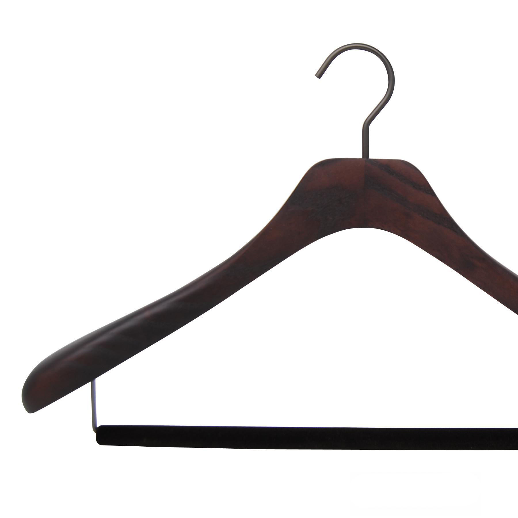 Dark brown wooden hanger for suit