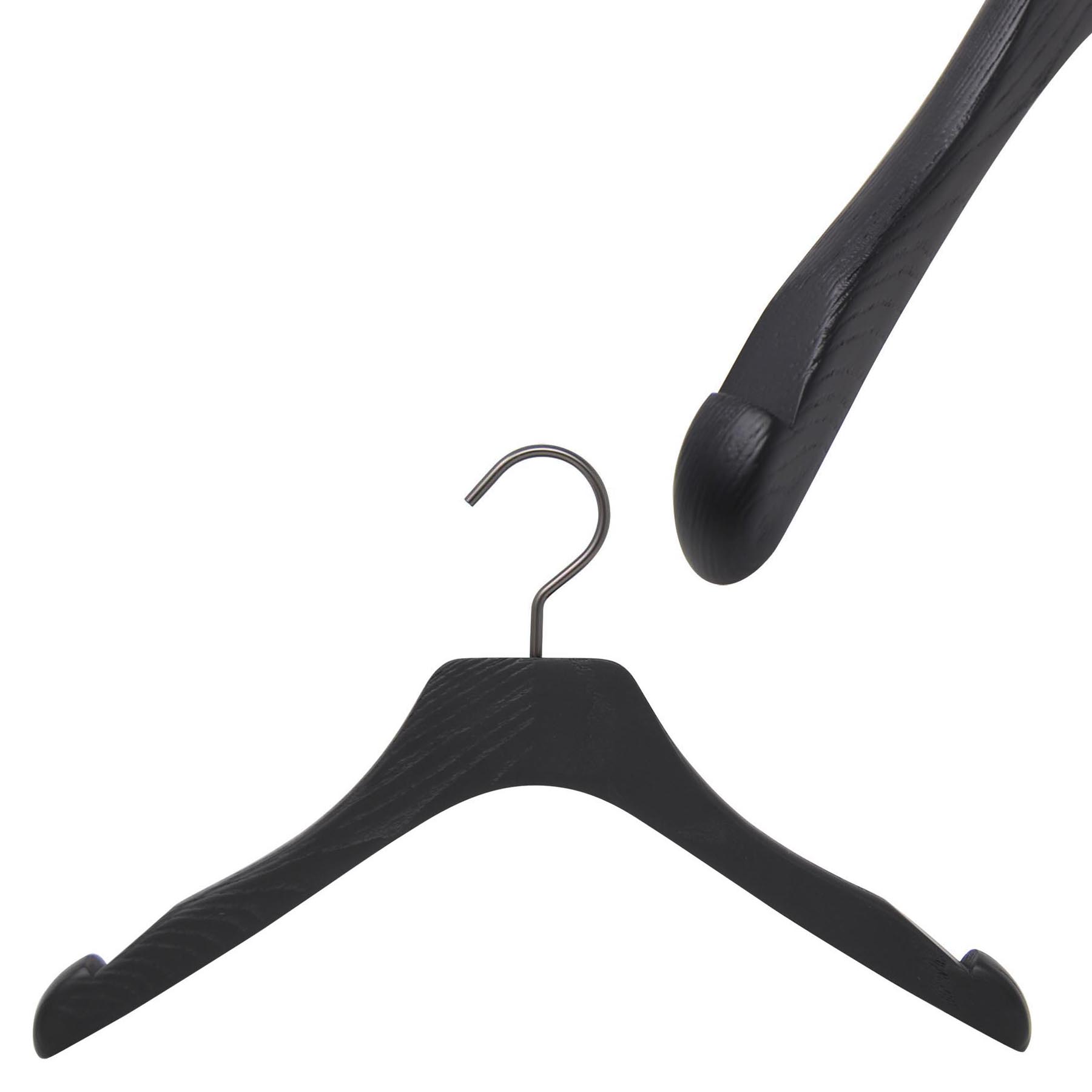 Set of hangers for all women's clothing. Modern luxury and noble wood hangers