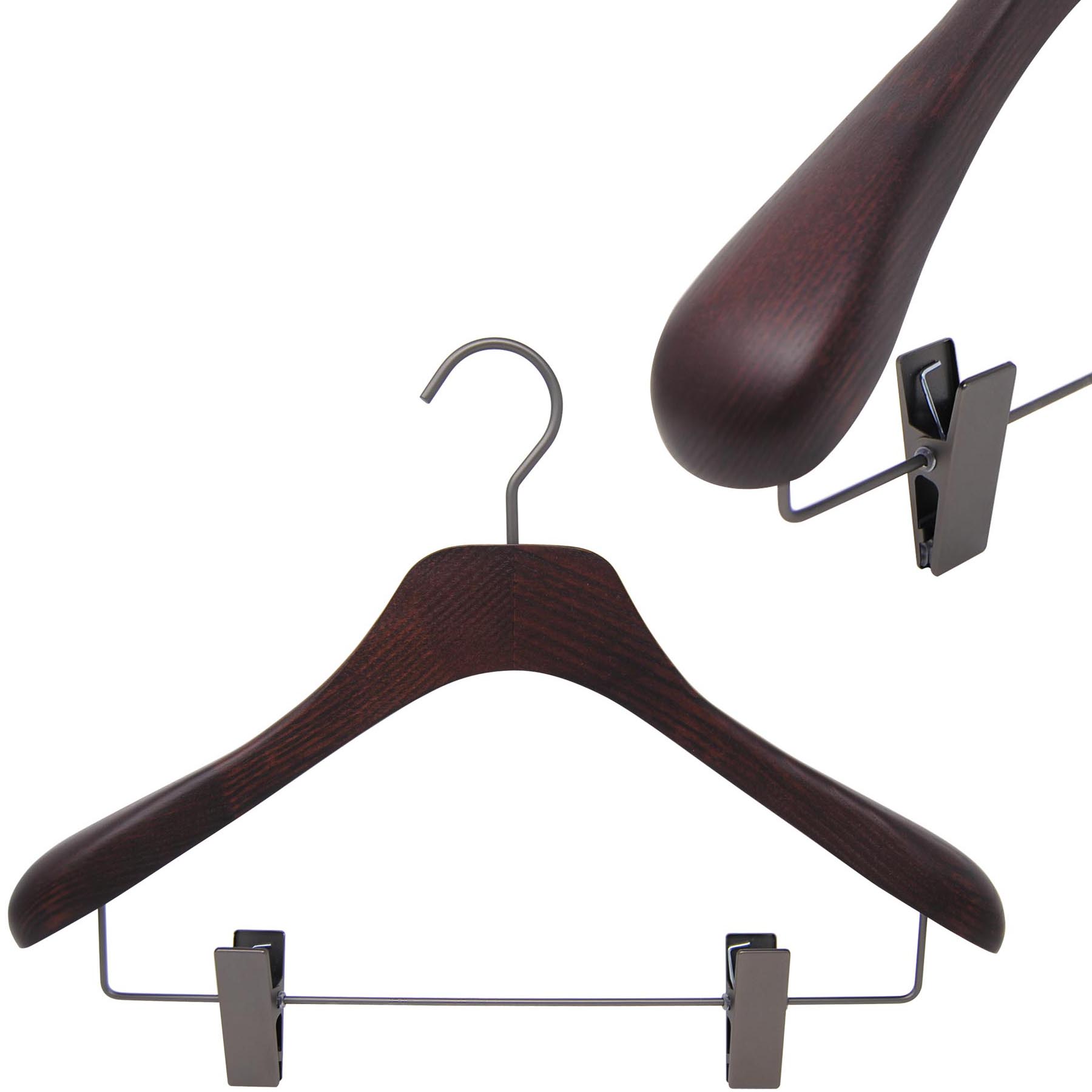 Set of hangers for all women's clothing. Modern and luxury wooden hangers