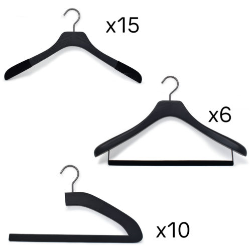 set of wooden hangers for men's dressingroom