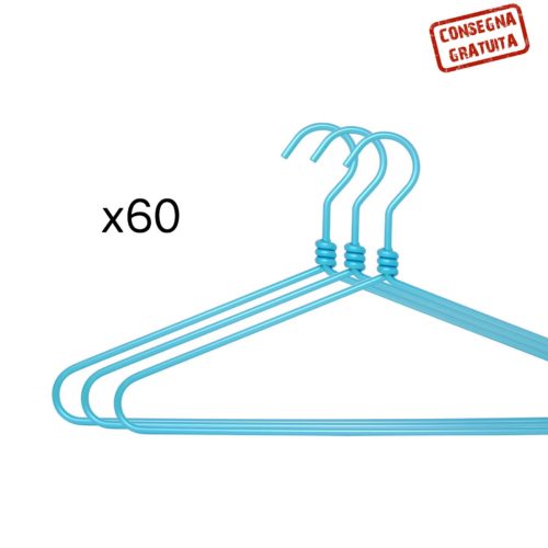 Set per cabina armadio di 60 grucce in alluminio - Blu turchese