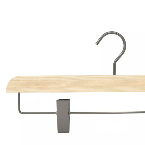 15 cintres en bois avec pinces pour jupes ou pantalon, coloris bois naturel