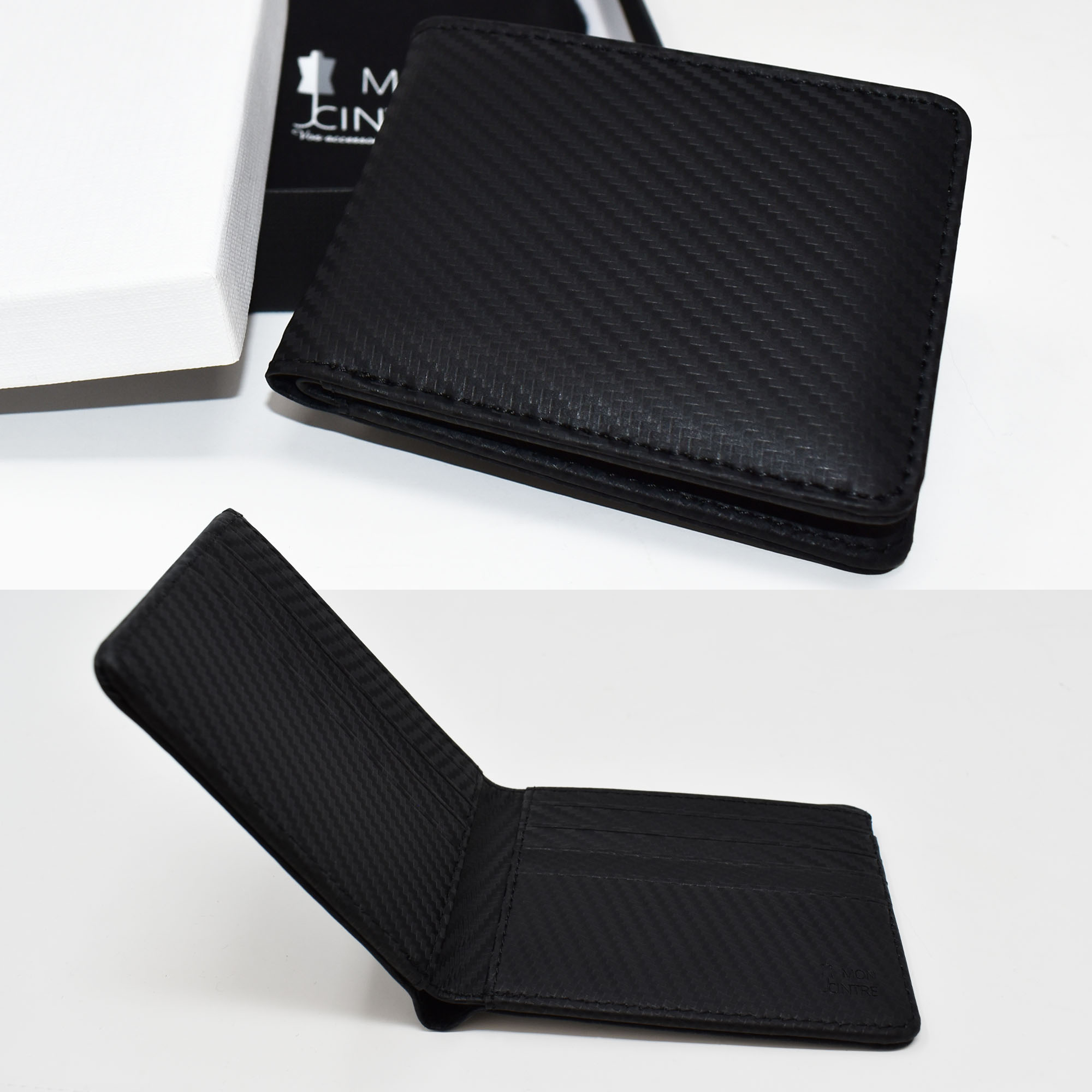 porte-cartes et billets en cuir fibre carbone